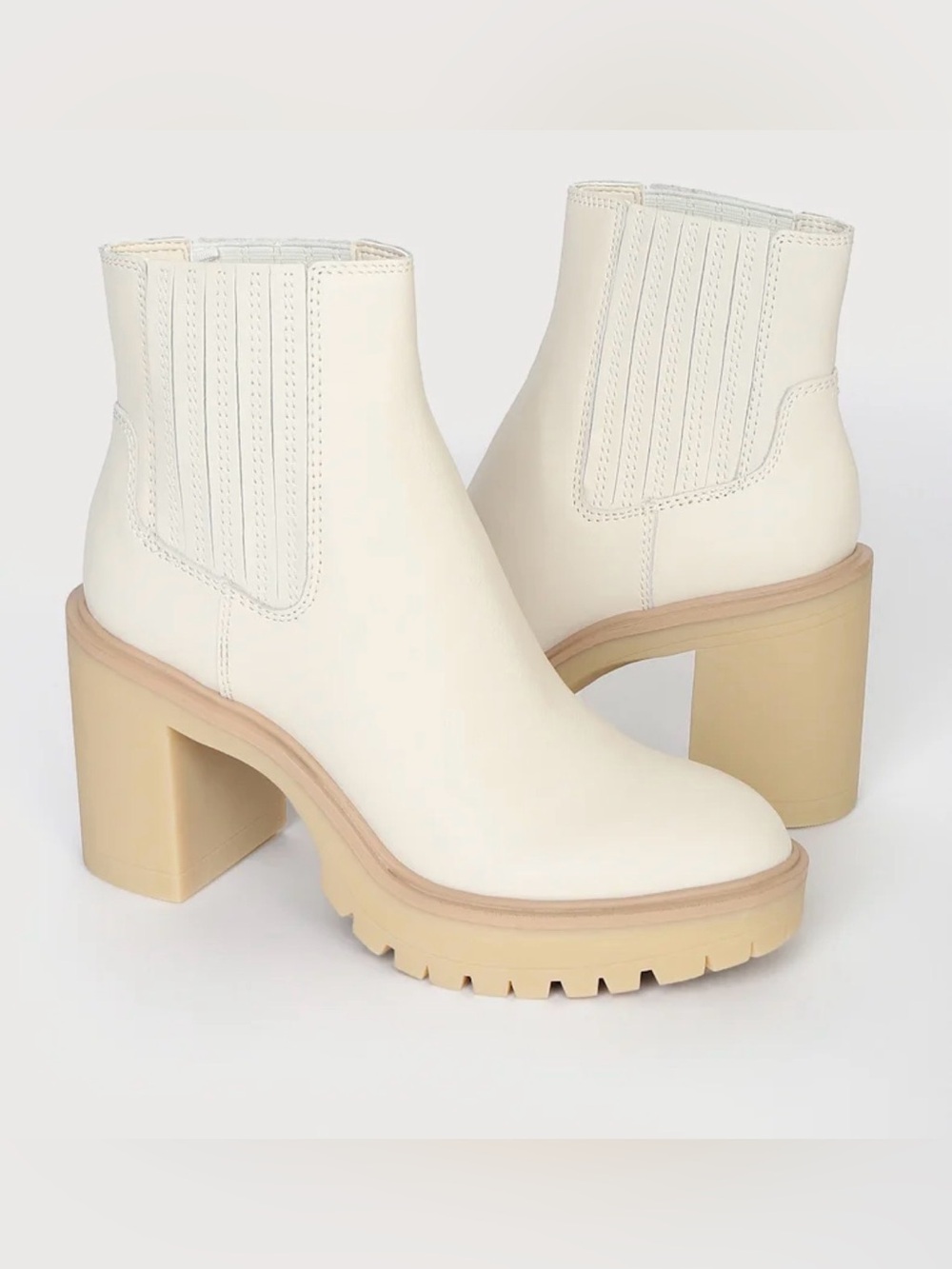 Dolce Vita Caster H2O Ivory Leather Platform Ankle Boots, Size 7.5, GUC